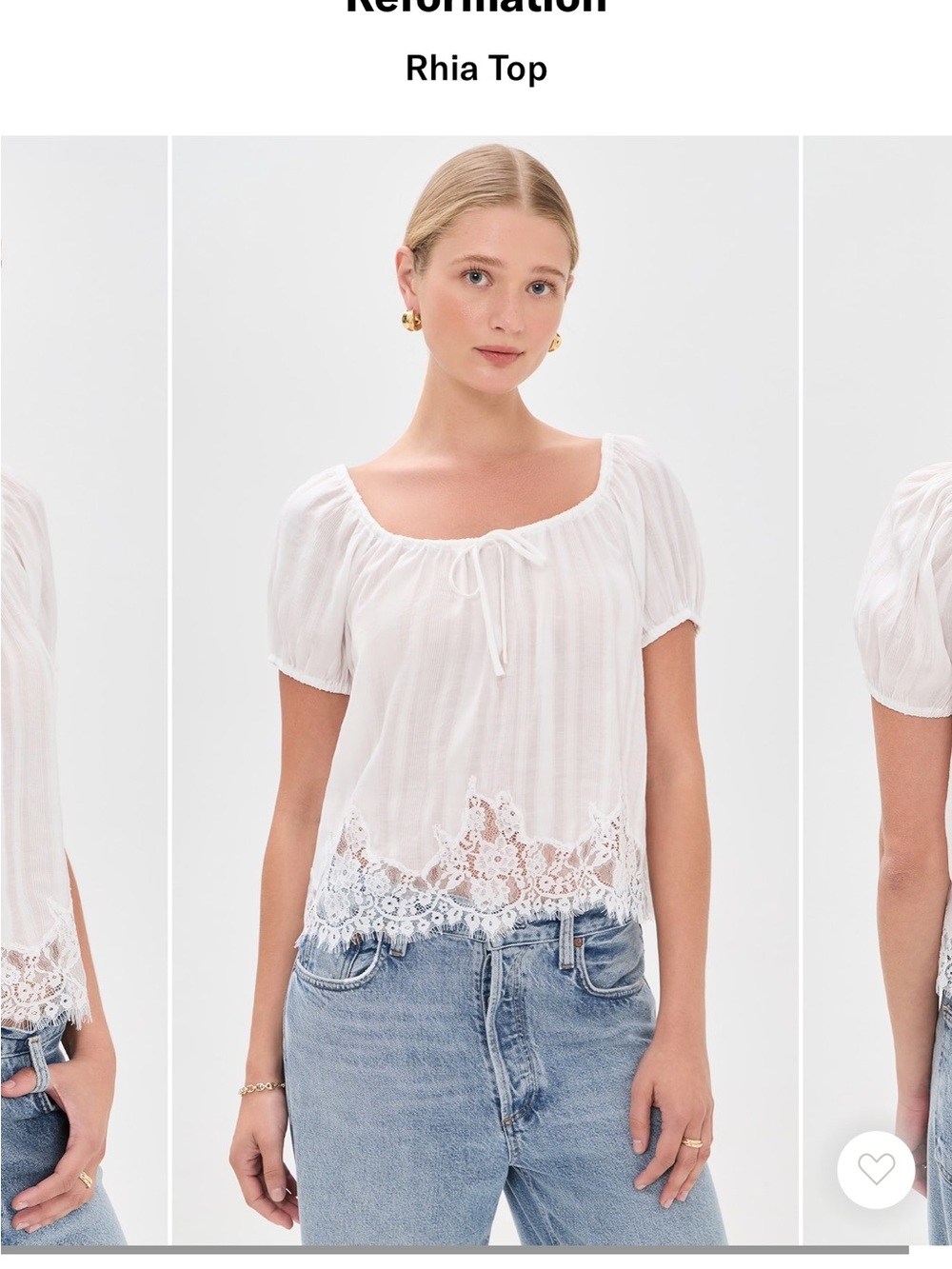 Reformation White Lace-Trim Peasant Blouse